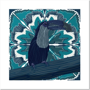 Blue Modern Abstract Toucan Bird Posters and Art